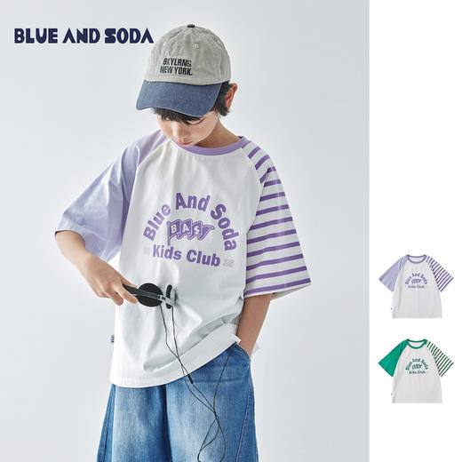 蓝汽水 条纹拼接短袖860B256036JX 商品图0