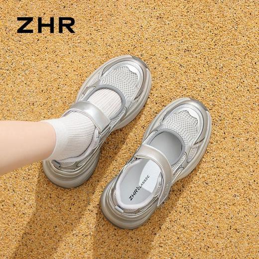 ZHR则则【6.5cm】厚底透气镂空老爹鞋女夏季魔术贴增高运动凉鞋女 商品图6