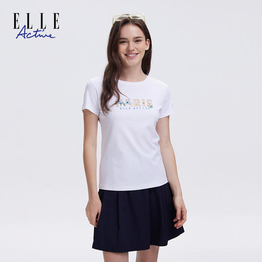ELLE Active圆领短袖T恤女夏季新款休闲时尚字母印花舒适上衣百搭 商品图5