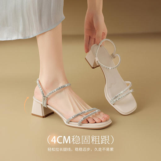 ZHR则则百搭水钻凉鞋女外穿2025夏新款仙女粗跟凉鞋一字带高跟鞋 商品图4
