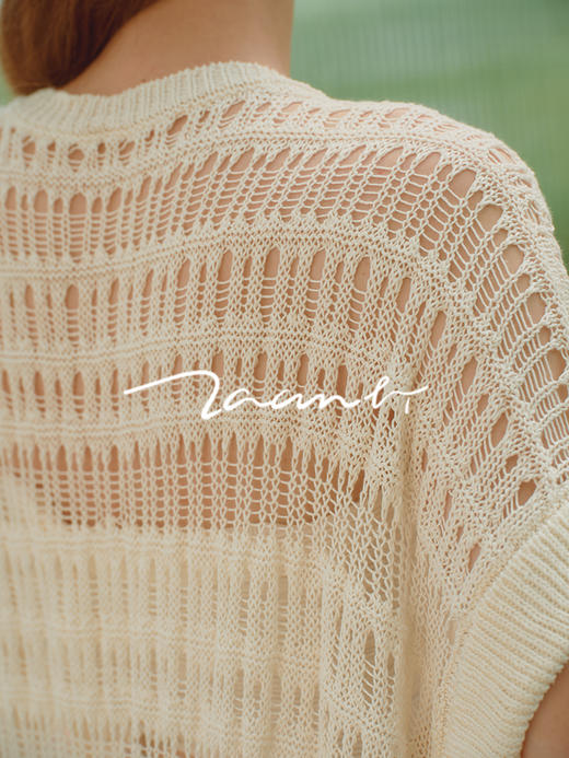 ZAANLI｜ZNSS25008 亚麻镂空肌理短袖针织长开衫 [ 象牙白 ] 商品图3