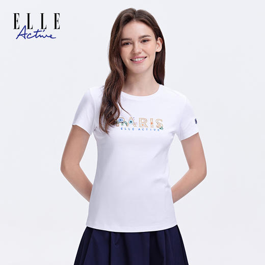 ELLE Active圆领短袖T恤女夏季新款休闲时尚字母印花舒适上衣百搭 商品图4