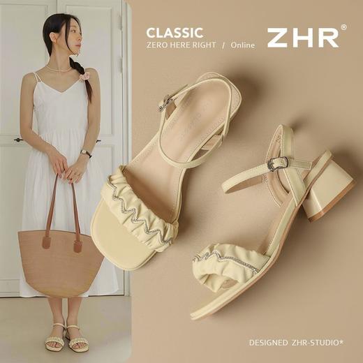 ZHR则则一字带水钻粗跟凉鞋女2025夏季新款优雅柔软显高粗跟凉鞋 商品图1