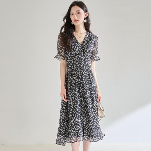 「高货sh」全新升级【铂金会员293/天猫389/差价96】(21031)洛诗琳法式紫色碎花茶歇裙2025夏季收腰显瘦V领雪纺印花裙 商品图2