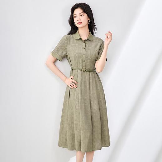 「高货wl」全新升级【铂金会员358/天猫479/差价121】(11431)洛诗琳通勤优雅提花翻领连衣裙2025大摆收腰显瘦压褶裙 商品图0