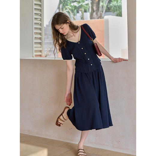 SimpleRetro亚麻混纺复古学院感文艺套装女 商品图3