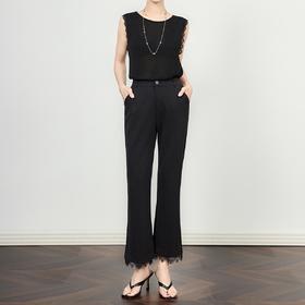 「高级wl」全新升级【铂金会员220/天猫289/差价69】(14010)洛诗琳时尚通勤九分微喇西裤2025显高薄款蕾丝边休闲裤女