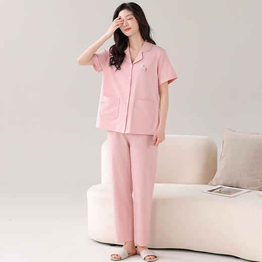 I'd爱帝情侣款棉弹力翻领短袖长裤家居服套装 商品图9