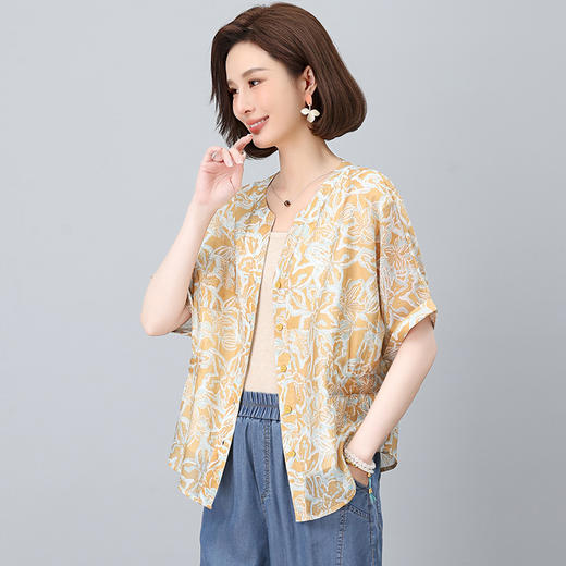丁摩 时尚印花衬衫女夏季新款宽松洋气减龄薄款短袖上衣5ZF-2118 商品图2
