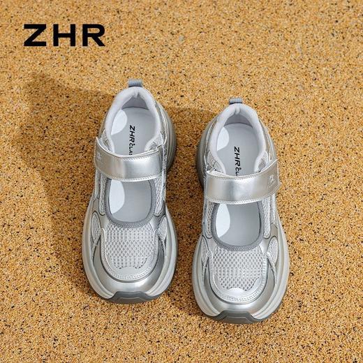 ZHR则则【6.5cm】厚底透气镂空老爹鞋女夏季魔术贴增高运动凉鞋女 商品图4
