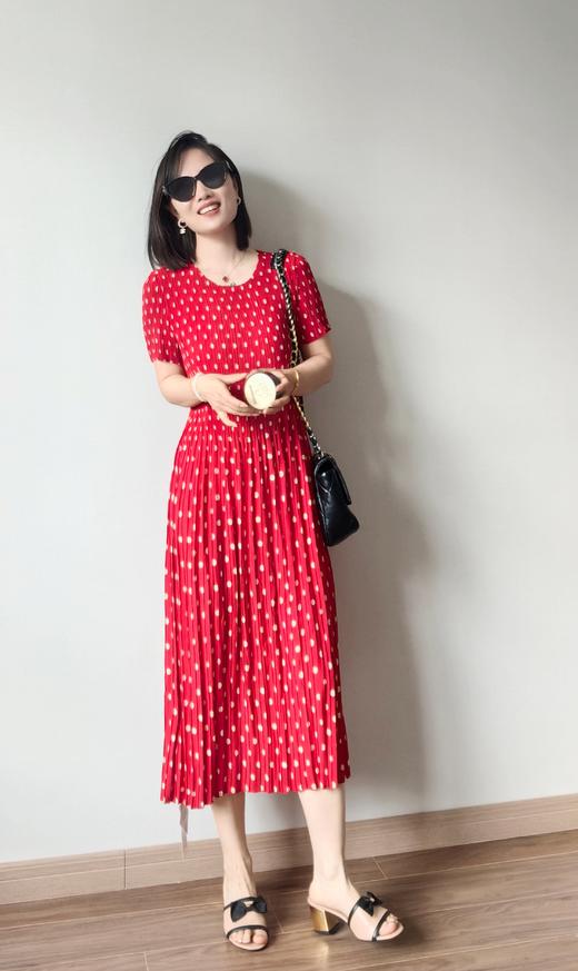 三宅牙签褶显瘦桑蚕丝南韩丝天丝小波点连衣裙 商品图2