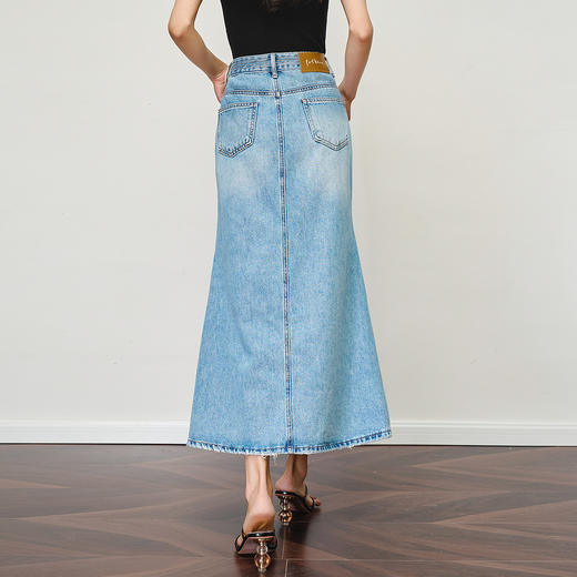 OLrain欧芮儿蓝色高腰鱼尾显瘦牛仔半身裙女夏季2025新款显瘦长裙 商品图3