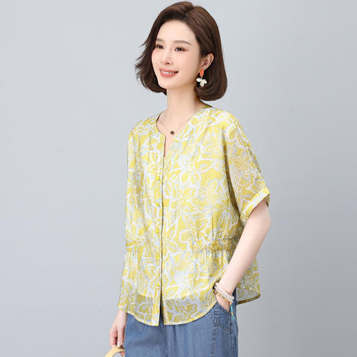 丁摩 时尚印花衬衫女夏季新款宽松洋气减龄薄款短袖上衣5ZF-2118 商品图5