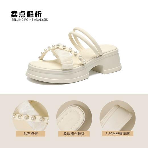 ZHR则则厚底珍珠拖鞋2025新款气质百搭网纱一字拖仙女外出拖鞋女 商品图4