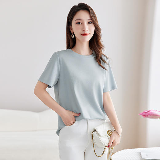 丁摩 【真丝混纺再生纤维】夏季新款圆领显瘦T恤女宽松百搭打底衫5ZF-9060 商品图8