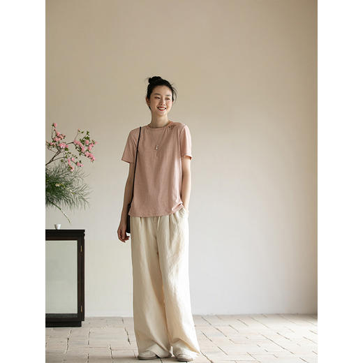 牧衣游原创 汉麻棉手工刺绣T恤女夏季新款炒色质朴百搭短袖 悦野 商品图1