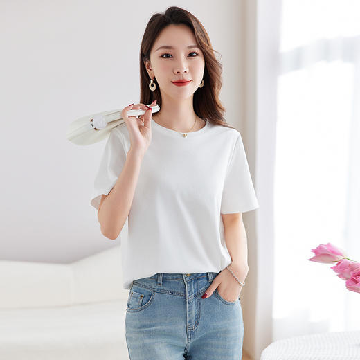 丁摩 【真丝混纺再生纤维】夏季新款圆领显瘦T恤女宽松百搭打底衫5ZF-9060 商品图7