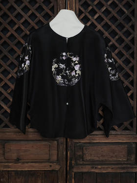 盛唐牡丹大师系列| 喜上眉梢团纹欧根缎手绣外套-黑色