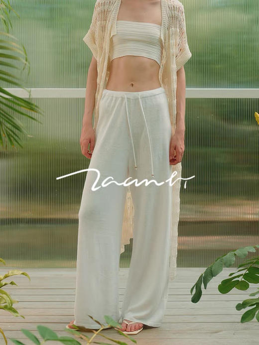 ZAANLI｜ZNSS25028 汉麻天丝系带针织长裤 [ 白 / 杏 ] 商品图5