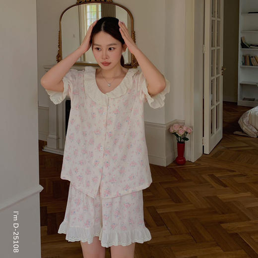 【呼吸气泡棉】2025夏季新款睡蕾丝碎花衣休闲家居服短袖短裤两件套装 商品图5