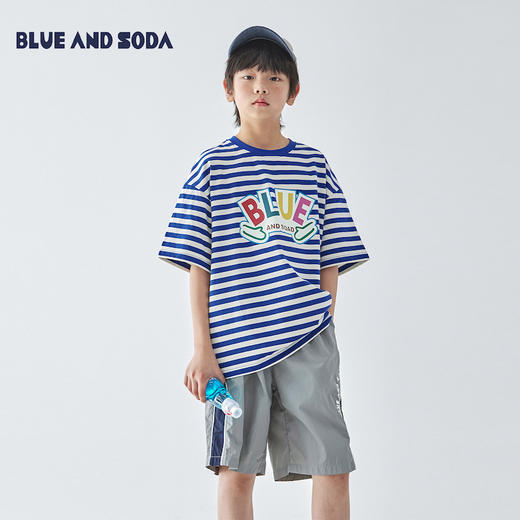 蓝汽水条纹印花T恤856B256037JX 商品图0