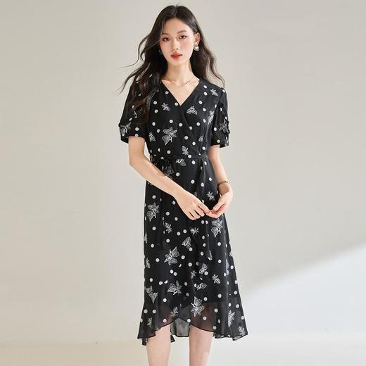 「高货sh」全新升级【铂金会员293/天猫389/差价96】(14232)洛诗琳2025夏季优雅淑女度假风系带轻薄雪纺收腰连衣裙女 商品图1