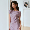 OLrain欧芮儿紫色斜肩法式收腰连衣裙女夏季2025新款显瘦气质裙子 商品缩略图0