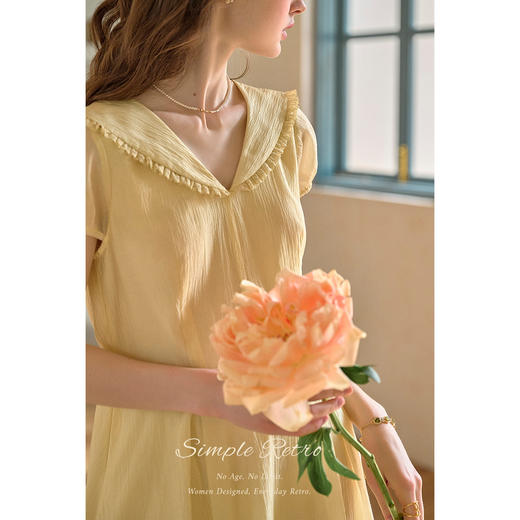 （小眠专属）SimpleRetro天丝肌理薄纱翻领泡泡袖连衣裙 商品图1