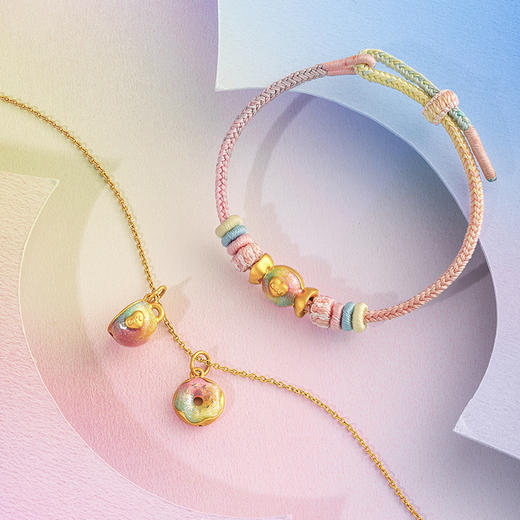 周六福黄金吊坠转运珠女定价5d硬金泡泡珐琅元气下午茶520礼物 商品图2