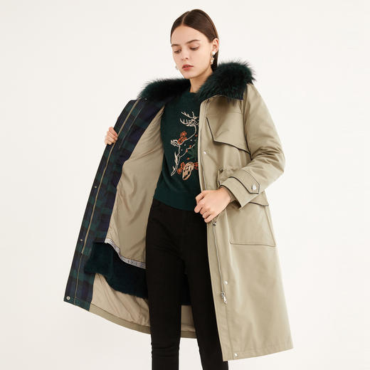 JTAD0211890305GA 玖姿JUZUIJUZUI/玖姿时尚毛领休闲抽绳中长款派克服女 商品图2