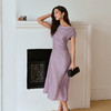 OLrain欧芮儿紫色斜肩法式收腰连衣裙女夏季2025新款显瘦气质裙子 商品缩略图3