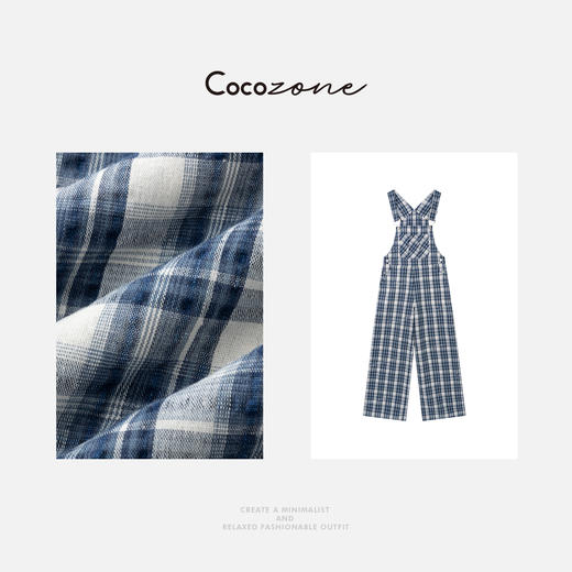 COCO ZONE 刘一一 复古俏皮立体格纹阔腿遮肉V领背带裤CD2A1108 商品图2