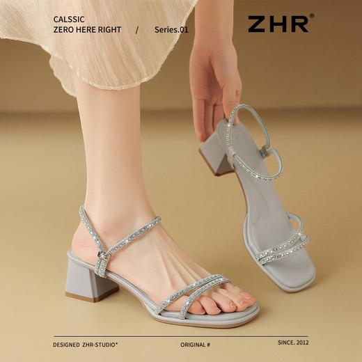 ZHR则则百搭水钻凉鞋女外穿2025夏新款仙女粗跟凉鞋一字带高跟鞋 商品图9