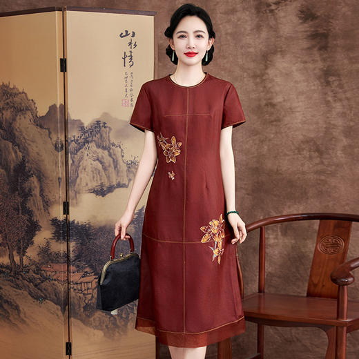 KQ-621630缎面香云纱连衣裙女2025夏季新中式桑蚕丝复古真丝裙子 商品图0