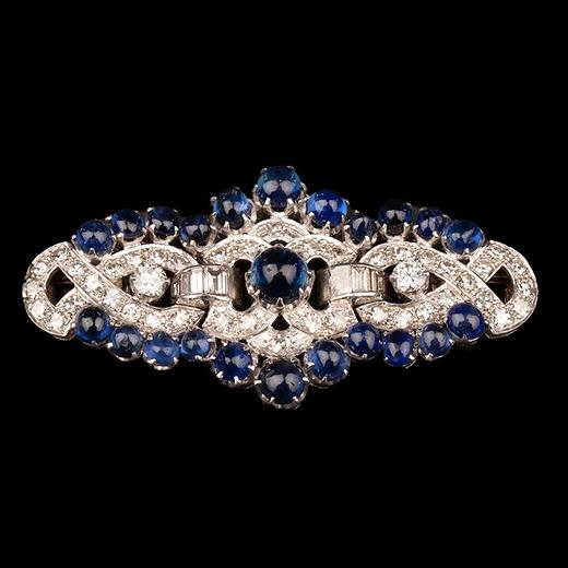 独角鹿西洋古董 珠串花缎造型铂金白金镶嵌蓝宝石及钻石可替换式手链套件 商品图4