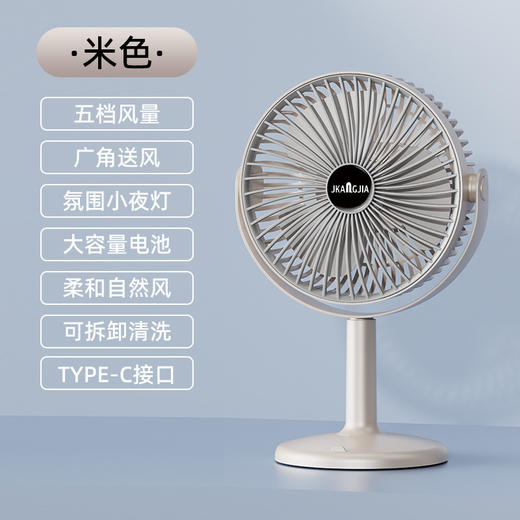 [小滋心选]【活动价 ¥59】【新品上线！180°广角循环！风大轻音🔥】25年新款桌面风扇，台壁两用+5档大风力，多场景适配，让夏日舒爽无处不在！5档大风力多功能 灯光小风扇 办公室家用洗手间厨房 商品图5
