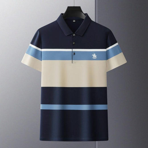 夏季新款翻领纯棉短袖男士t恤条纹休闲宽松POLO衫大码男装  PSL-PSL7302 商品图1