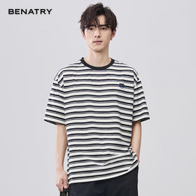 贝纳川夏季圆领条纹短袖T恤ECF214109