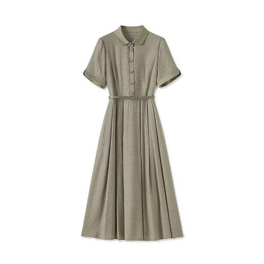 「高货wl」全新升级【铂金会员358/天猫479/差价121】(11431)洛诗琳通勤优雅提花翻领连衣裙2025大摆收腰显瘦压褶裙 商品图4