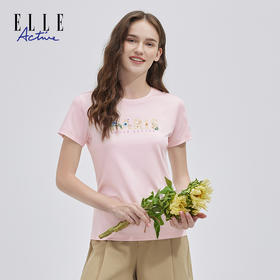 ELLE Active圆领短袖T恤女夏季新款休闲时尚字母印花舒适上衣百搭