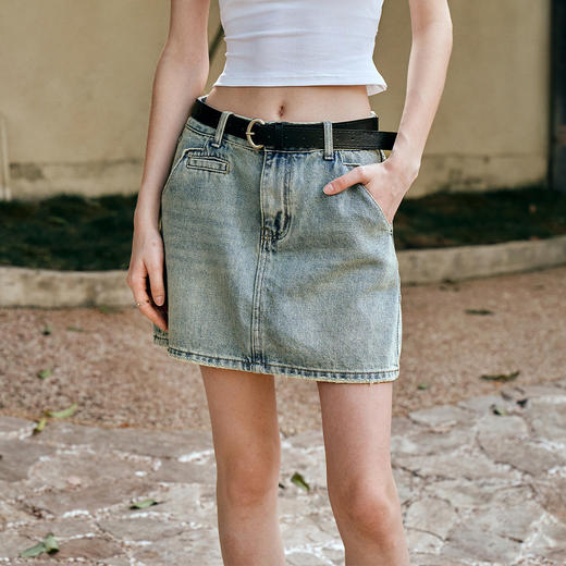 OLrain欧芮儿蓝色高腰复古显瘦牛仔半身裙女夏季2025新款直筒短裙 商品图0