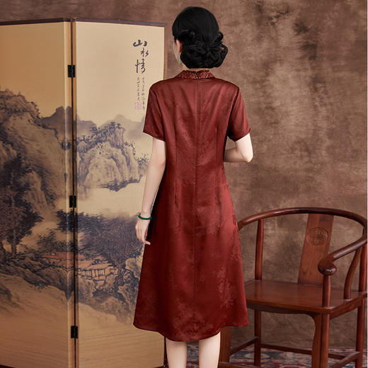 KQ-621629红莨香云纱中国风提花真丝连衣裙绣花大码盘扣民族风女装旗袍 商品图3