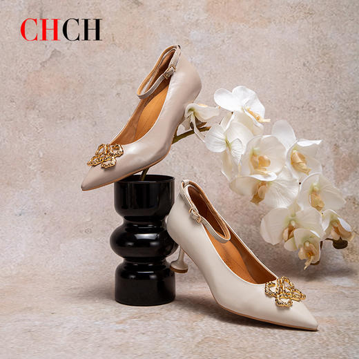 CHCH平衡鞋2025夏季新品细跟羊皮一字带女高跟鞋CP1B5103 商品图4