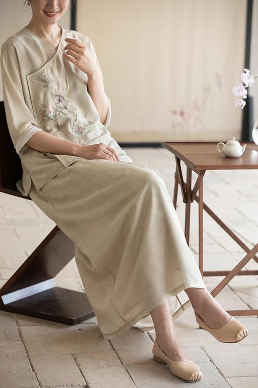 牧衣游原创 真丝混纺半身裙女夏轻薄松紧腰宽松百搭半裙 茶烟石鼎 商品图5