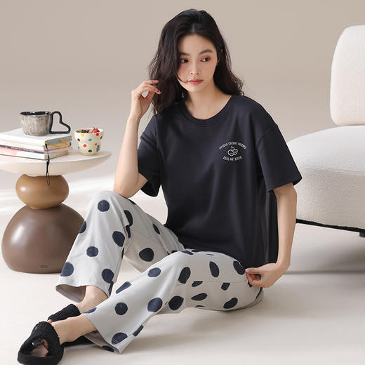 I’d爱帝女士精梳棉短袖长裤家居服套装 商品图2