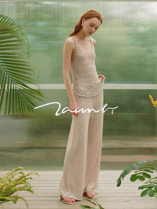 ZAANLI｜ZNSS25028 汉麻天丝系带针织长裤 [ 白 / 杏 ] 商品图6