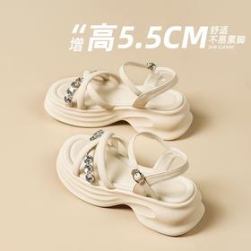 ZHR则则时髦钻石厚底凉鞋女鞋2025夏季新款5.5cm增高透气舒适凉鞋