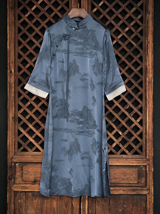 STJINGx凯喜雅| 千里江山穗禾旗袍连衣裙-青雀头黛 商品图2