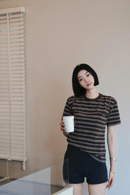 出口内销原单MIU老钱风美拉德对位细条T恤 美拉德条 商品图12