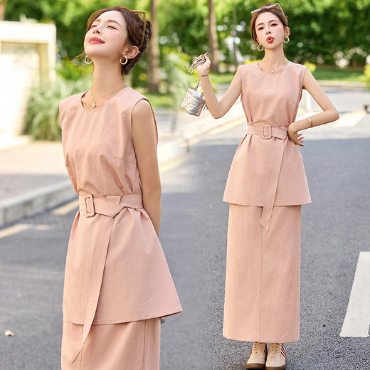 2025夏季新款法式气质高级感收腰显瘦无袖上衣搭高腰半身裙套装CZJ2301-1 商品图2